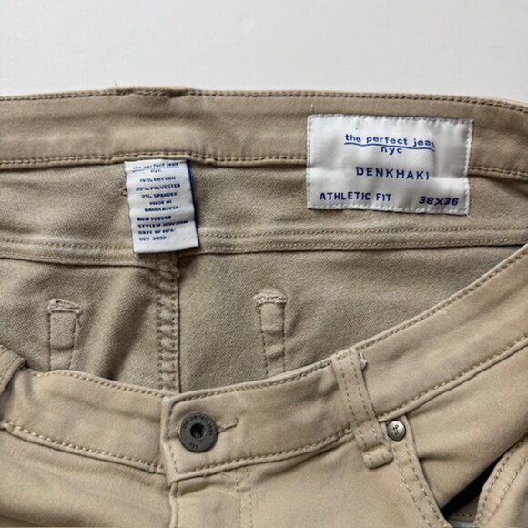 The Perfect Jean NYC Pants Mens 38x36 Khaki Denkhaki Twill Athletic Fit Stretch - Picture 2 of 8